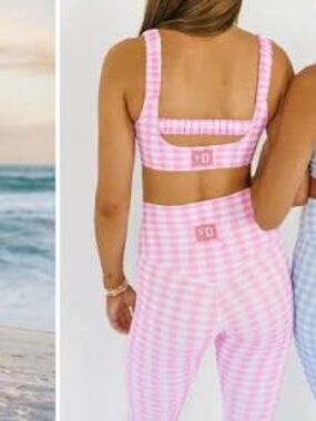 Pink Gingham High-Waist Leggings & Sports Bra Set